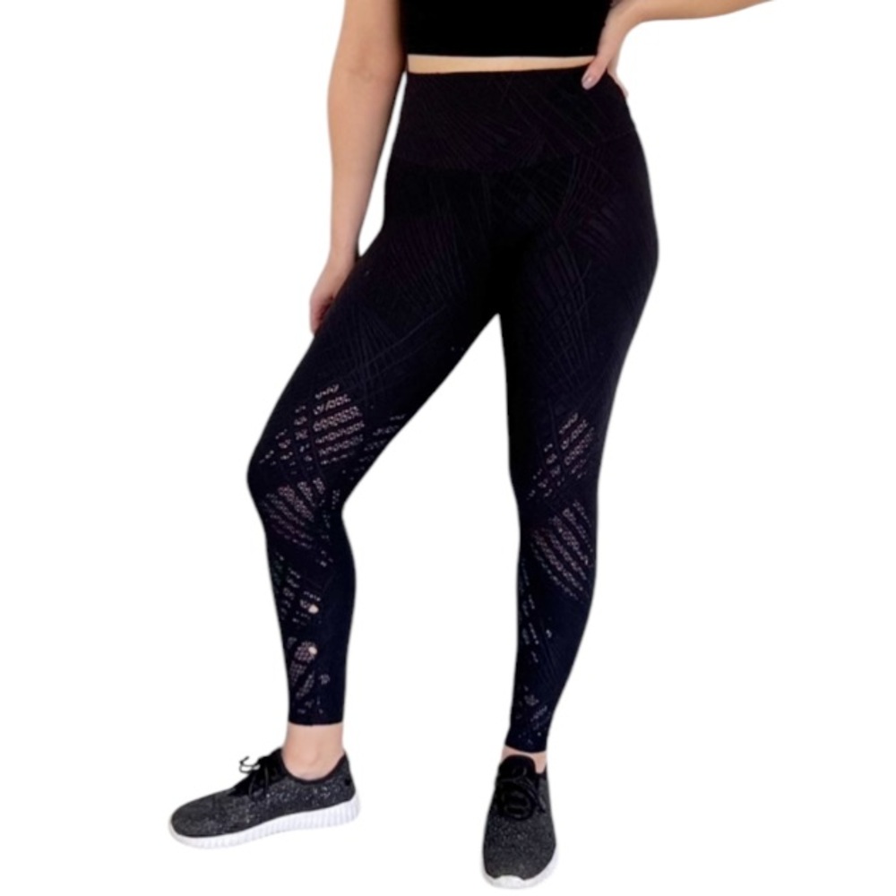 Onzie black fishnet mesh cut out high rise full length leggings size S/M